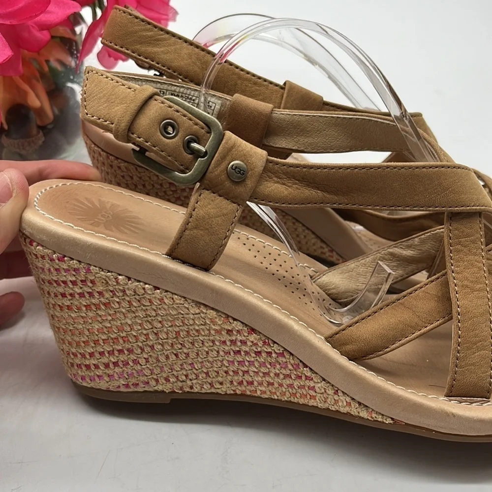 Ugg Leather pink orange wedge sandal Sz 9. MCW0669A